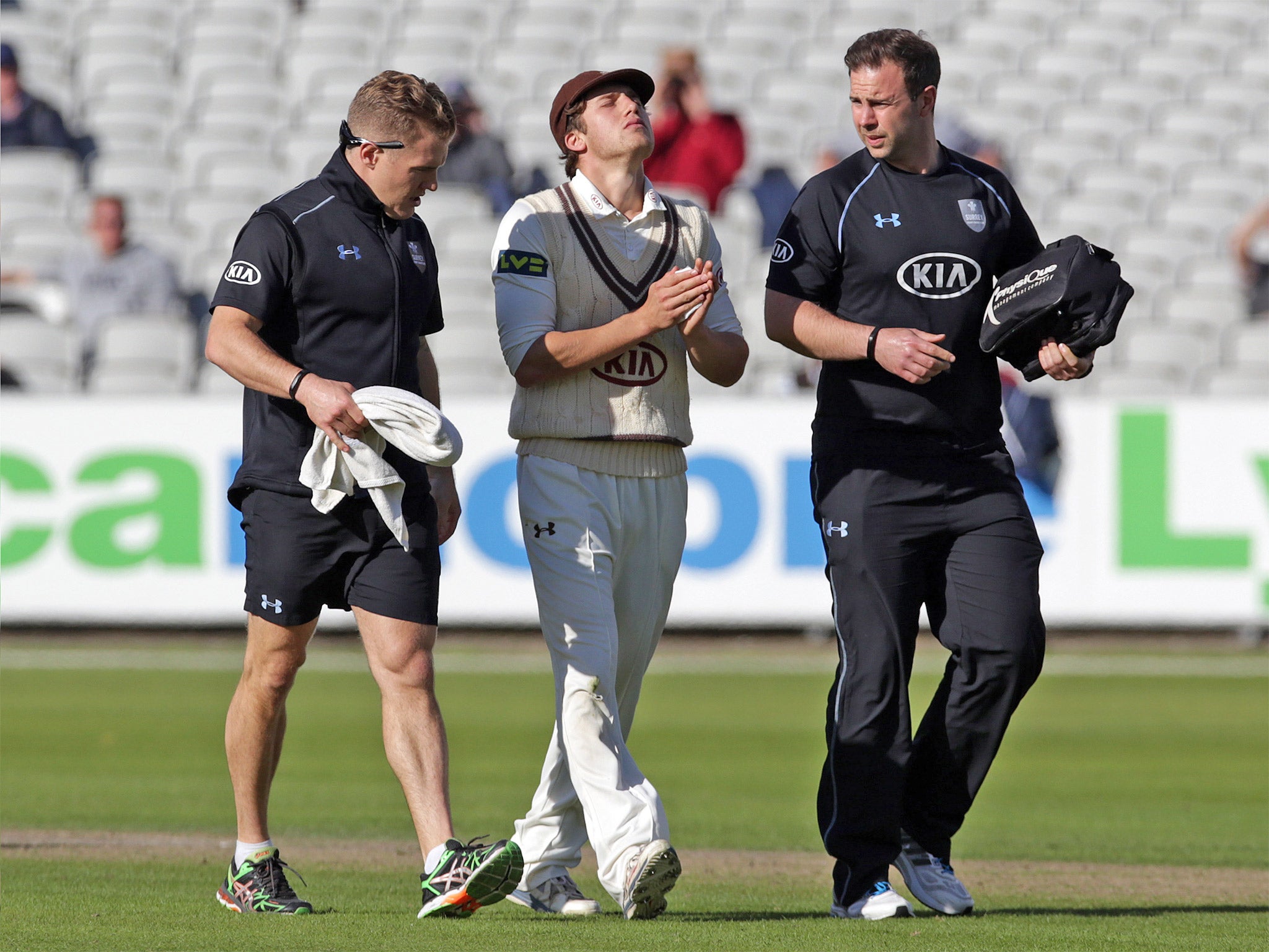 Zafar Ansari suffered an injury scare just after his England call-up, hurting his left thumb playing for Surrey against Lancashire