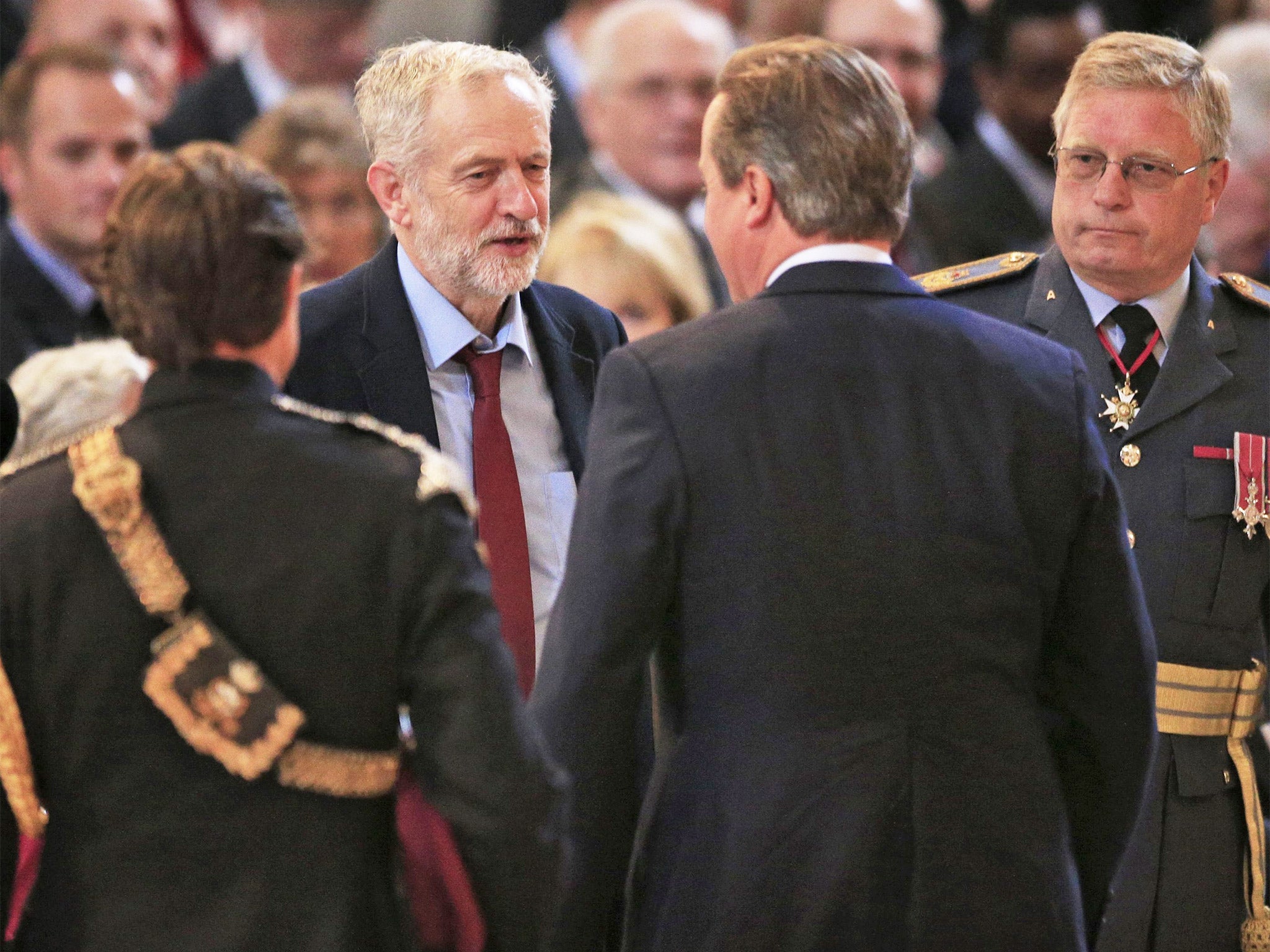 Jeremy Corbyn is greeted by David Cameron at St Paul’s Cathedral