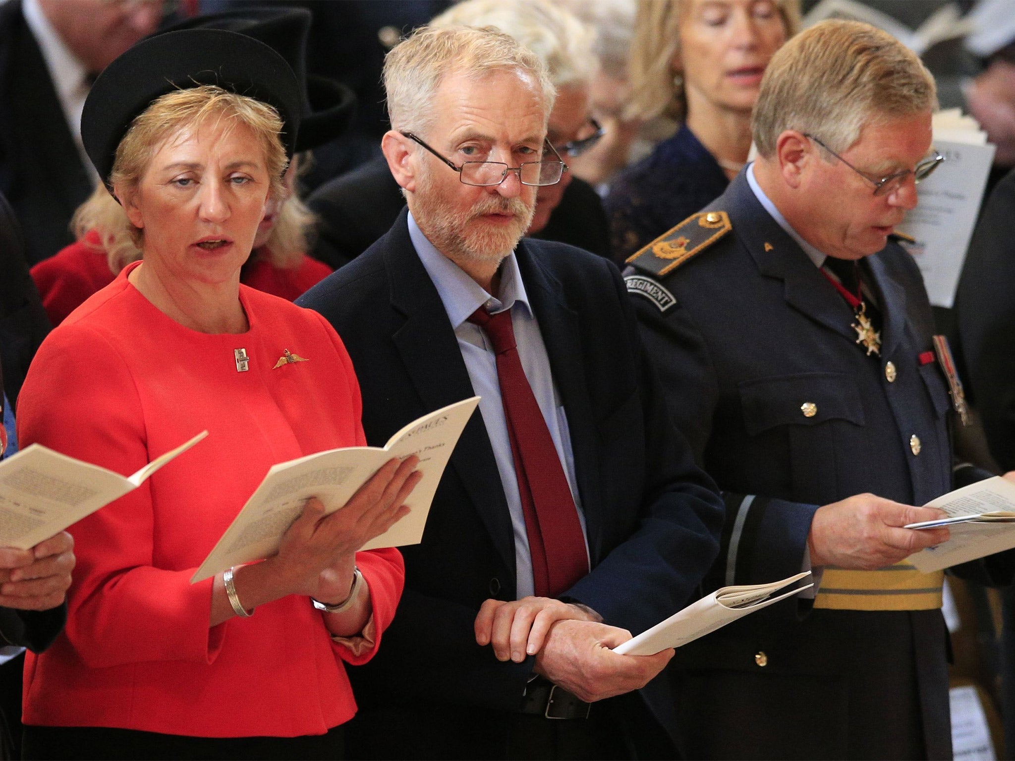 Jeremy Corbyn attends the Battle of Britain 75th anniversary service at St Paul’s Cathedral on Tuesday but is pictured not singing the national anthem