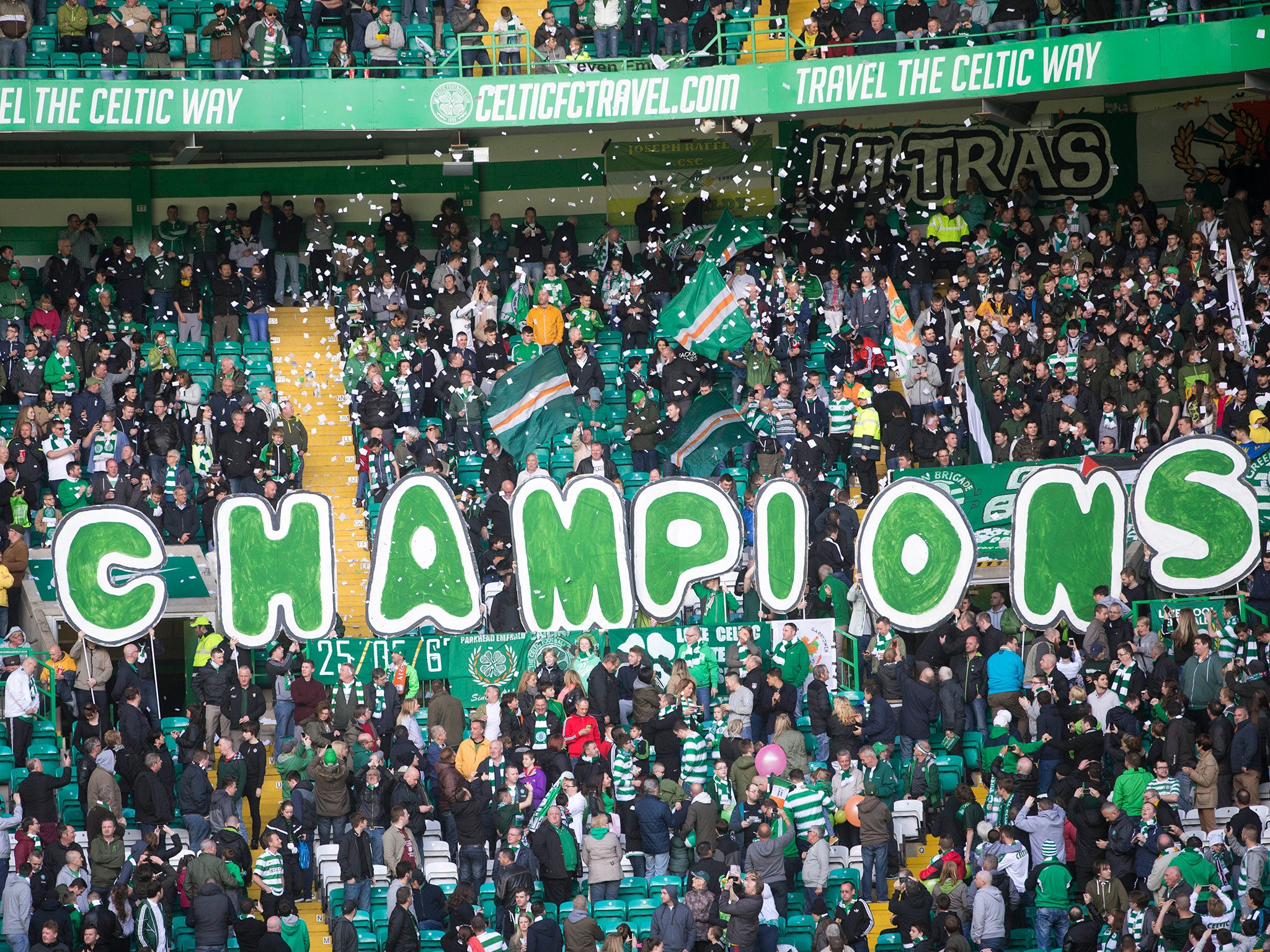 A view of Celtic fans at Celtic Park