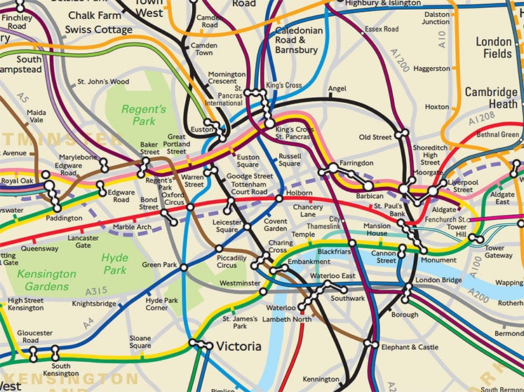 Part of central London depicted on the geographically accurate map