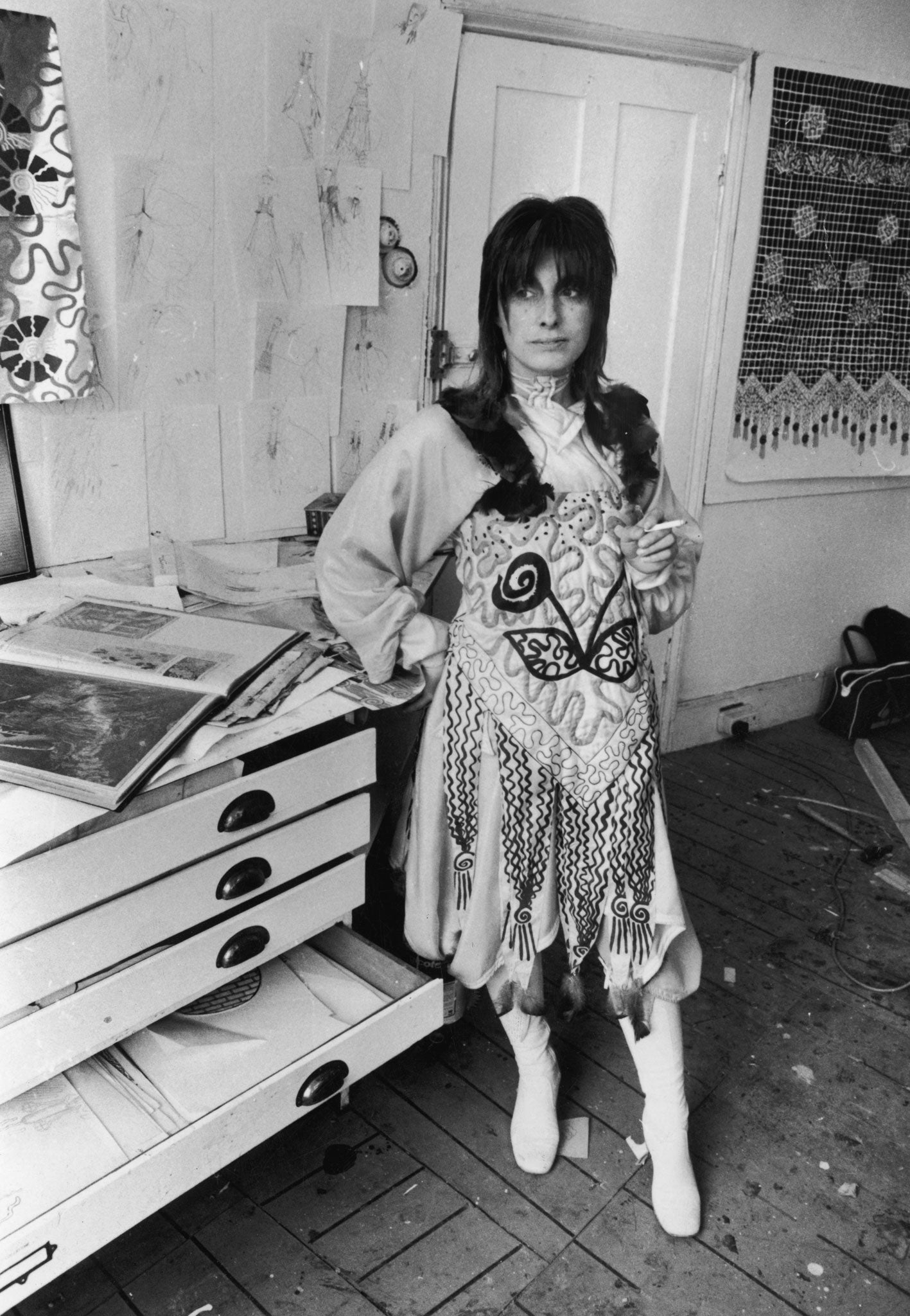 Zandra Rhodes in 1970, the year after Diana Vreeland first featured her garments in Vogue