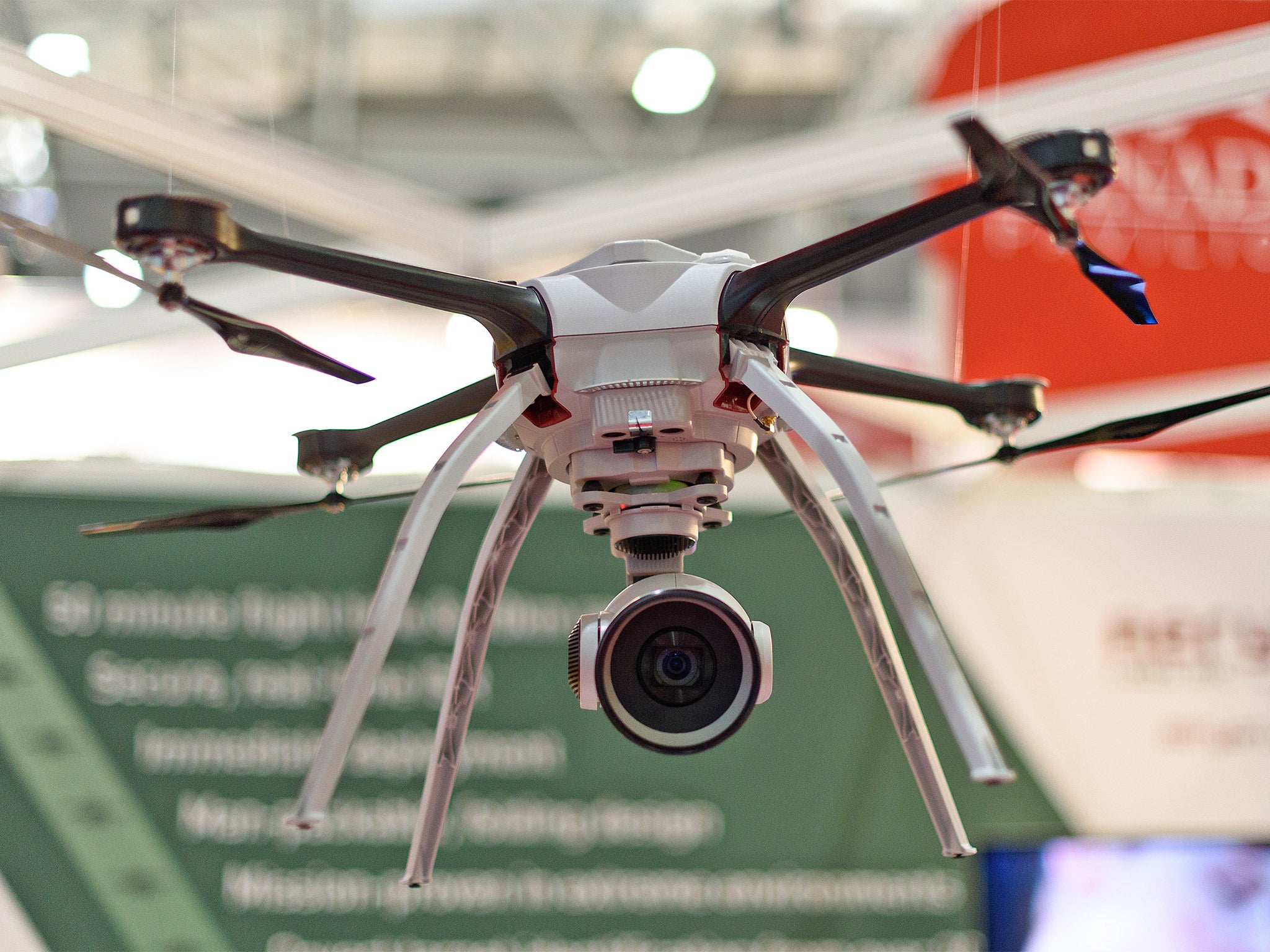A drone on display at the Defence and Security Exhibition at ExCel, London (Getty)