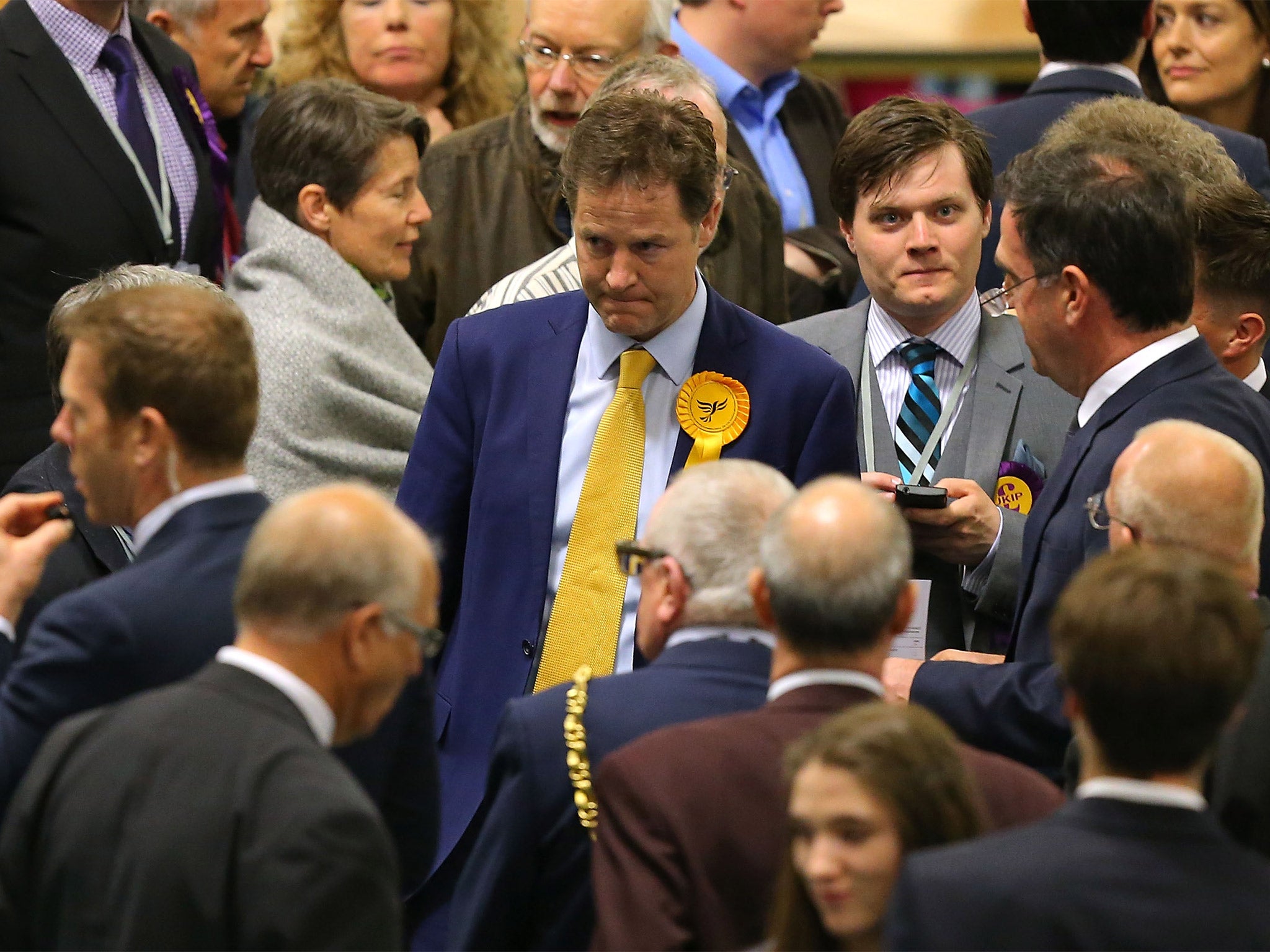 Down and out: Liberal Democrats leader Nick Clegg looks dejected the day after 2015's election annihilation (AP)