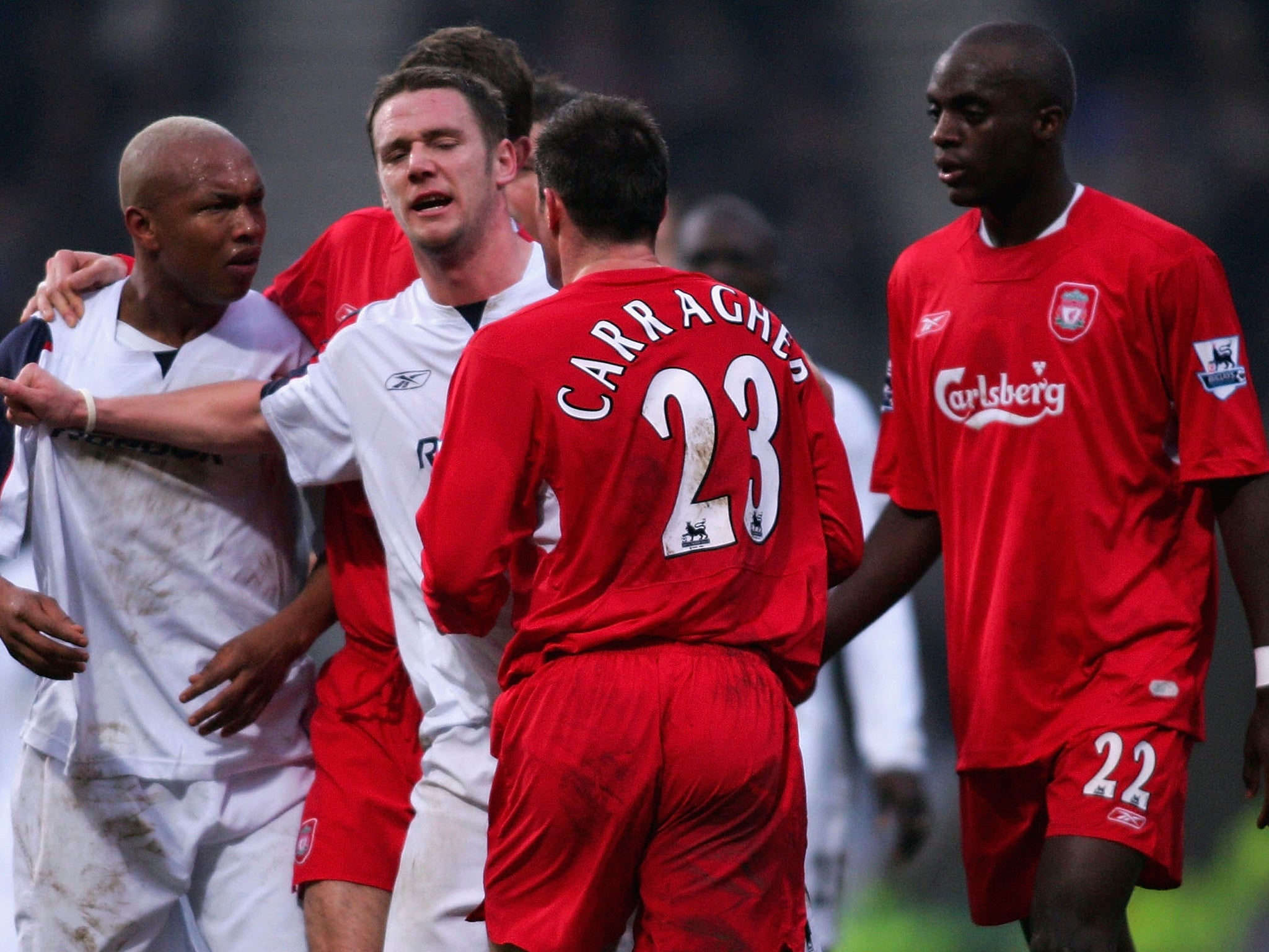 Diouf and Jamie Carragher clash at Bolton