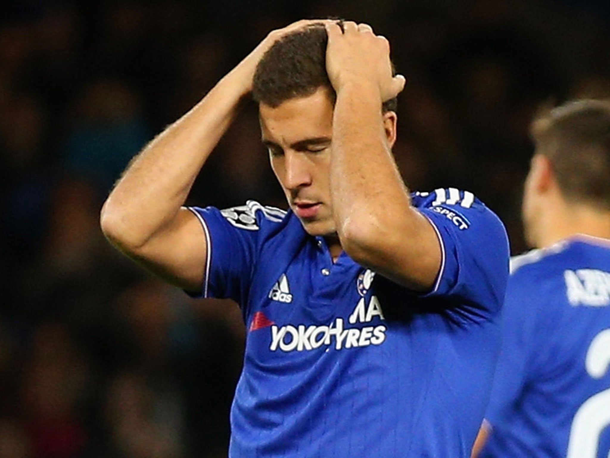 Eden Hazard reacts after missing a penalty in the Champions League