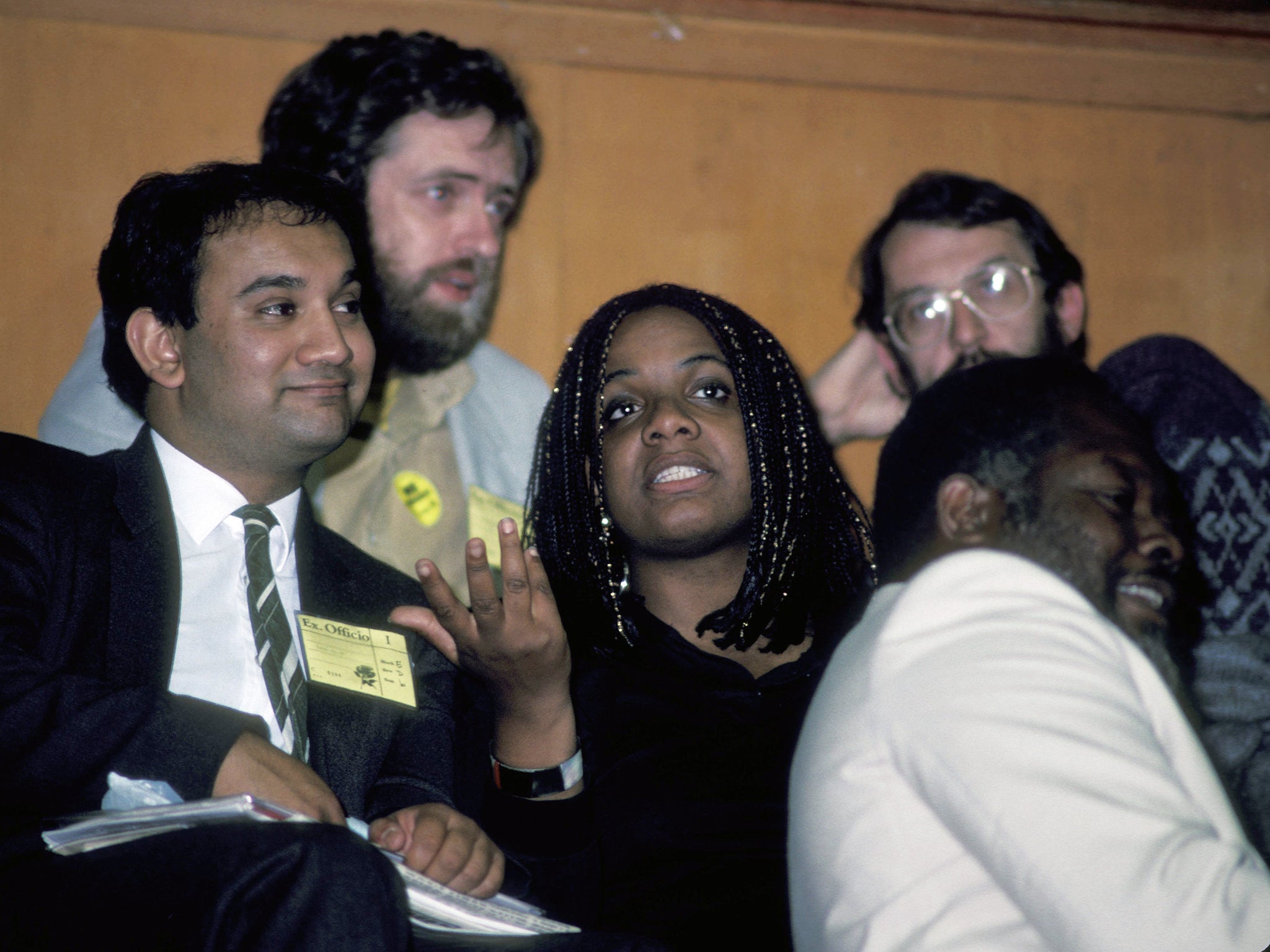 Keith Vaz, Jeremy Corbyn, Abbott and Bernie Grant at the 1987 Labour conference