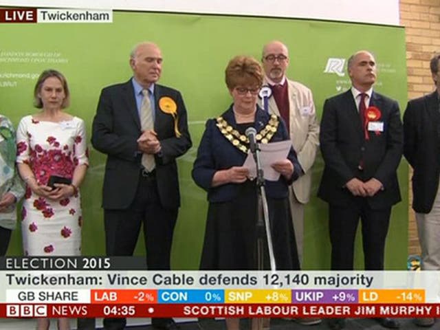 Vince Cable lost his seat on 12 per cent swing to the Tories