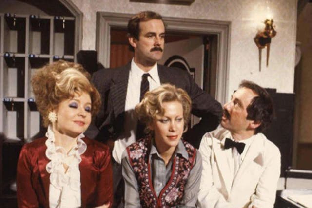 Towering achievement: John Cleese as Basil Fawlty, Prunella Scales as Sybil, Connie Booth as Polly and Andrew Sachs as Manuel 