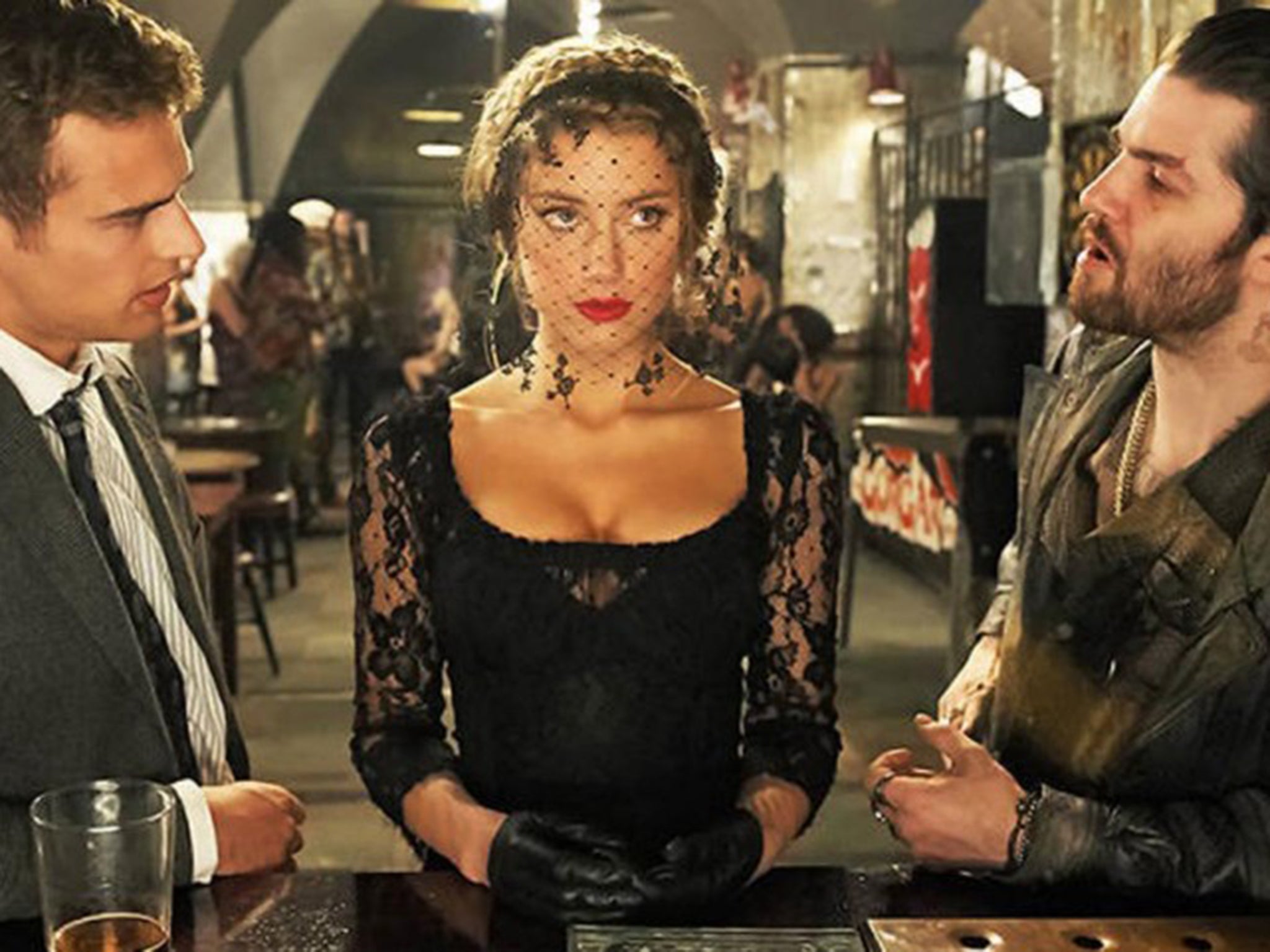 Amber Heard with Theo James, left, and Jim Sturgess in the controversial version of Martin Amis’s novel ‘London Fields’