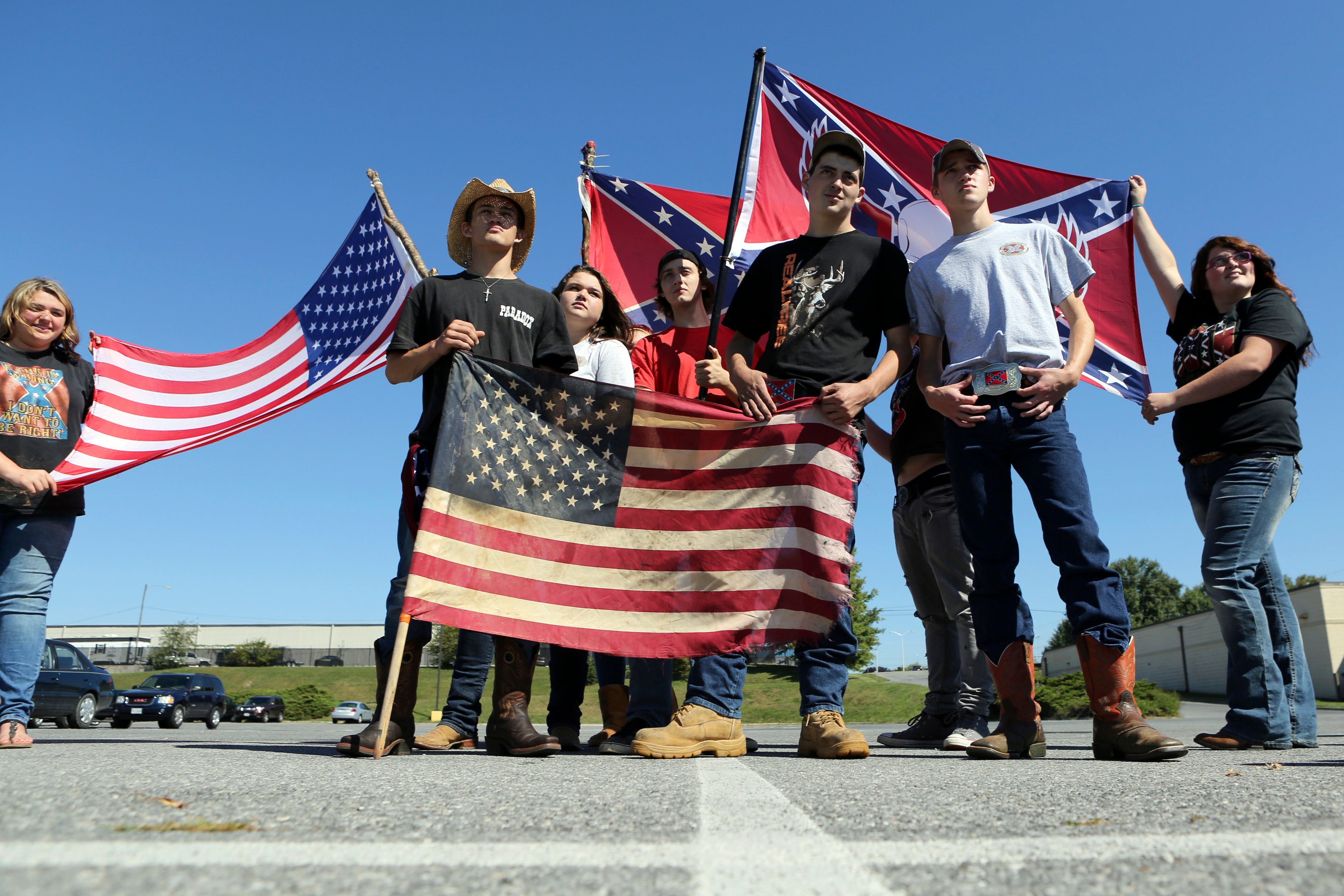 Students from Christiansburg High School protesting over the right to show the Confederate flag