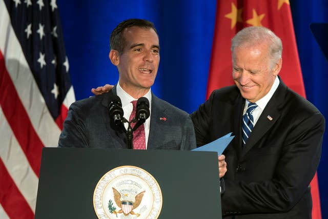 Mayor Eric Garcettie pictured with former Vice President Joe Biden