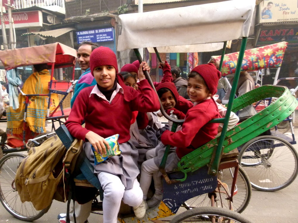 Children in Delhi, India, which the couple visited in 2011