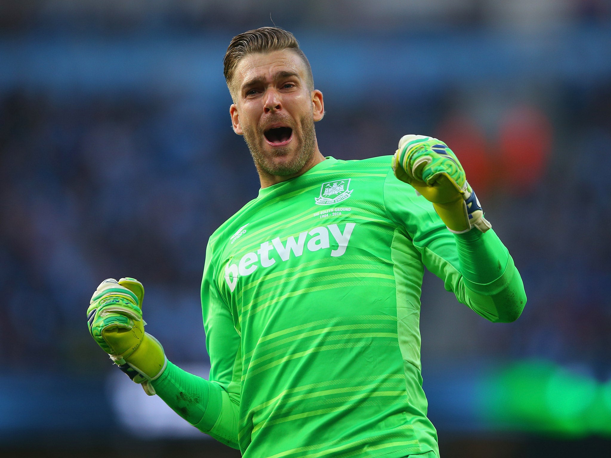 &#13;
Adrian celebrates a goal at Manchester City&#13;