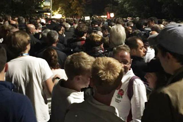 Fans outside Twickenham station on Friday after train delays