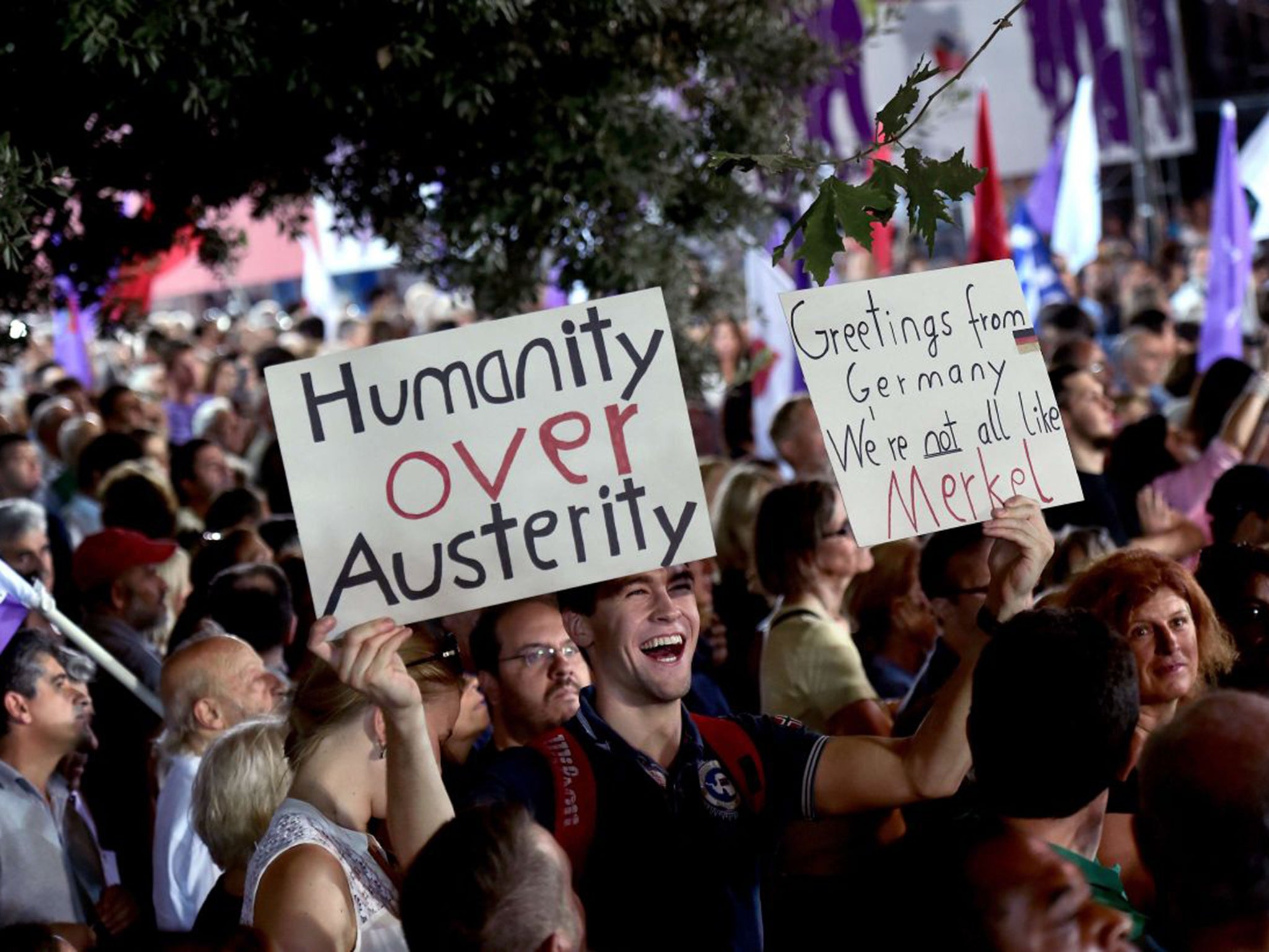 Demonstrators at a rally in support of the Syriza party in Syntagma Square, Athens ahead of the upcoming election