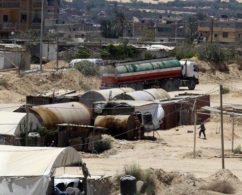 A tent covering the entrance to a smugglers' tunnel in Egypt's Sinai Province. Pictured in 2013