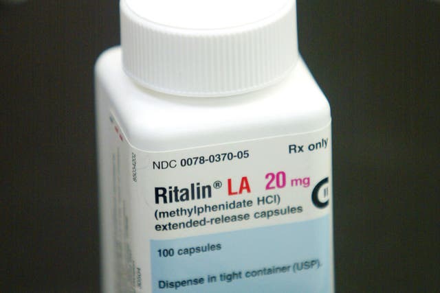 A bottle of Ritalin sits on the counter of the Post Haste Pharmacy And Surgical Store