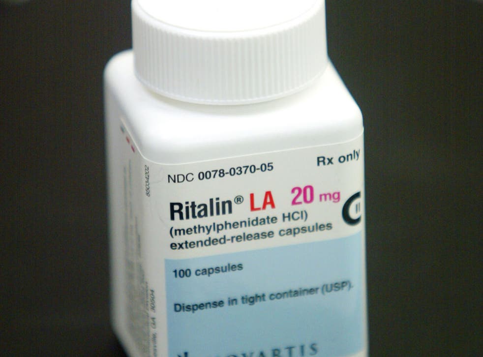 A bottle of Ritalin sits on the counter of the Post Haste Pharmacy And Surgical Store