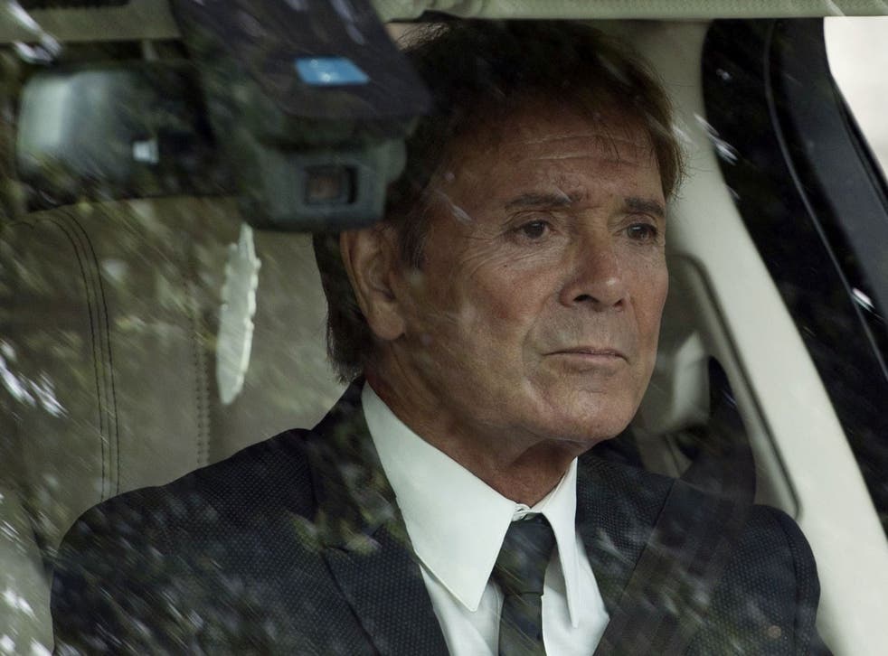File image of Cliff Richard leaving church after funeral of Cilla Black, 20 September 2015