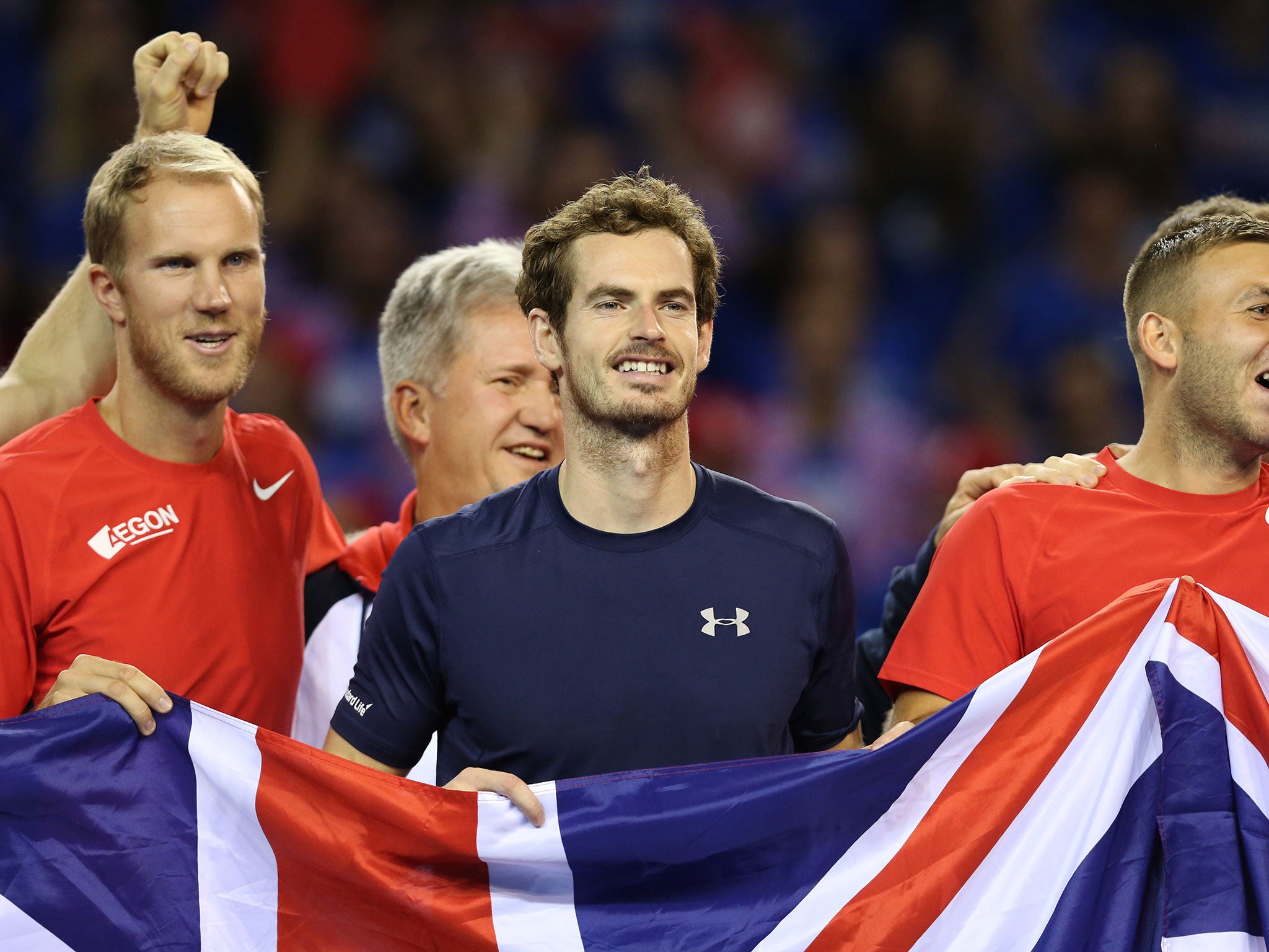 Andy Murray celebrates victory in the Davis Cup