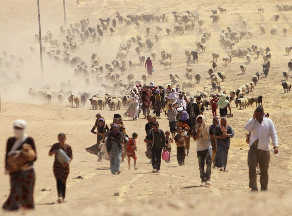 Displaced people from the minority Yazidi sect flee Isis in Al-Hasakah Governorate