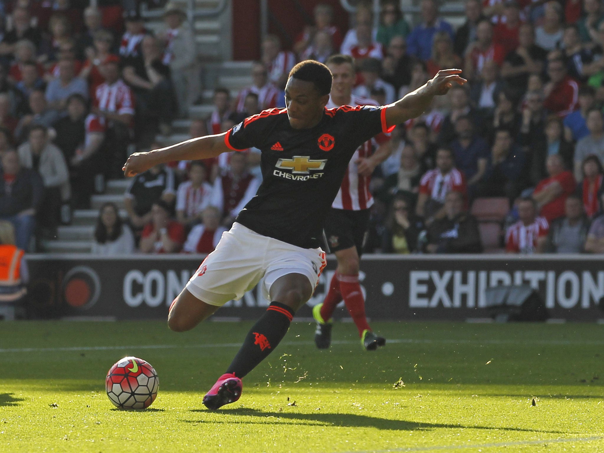 Anthony Martial scores his first goal of the game