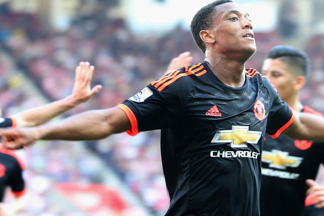 Anthony Martial celebrates his second of the game