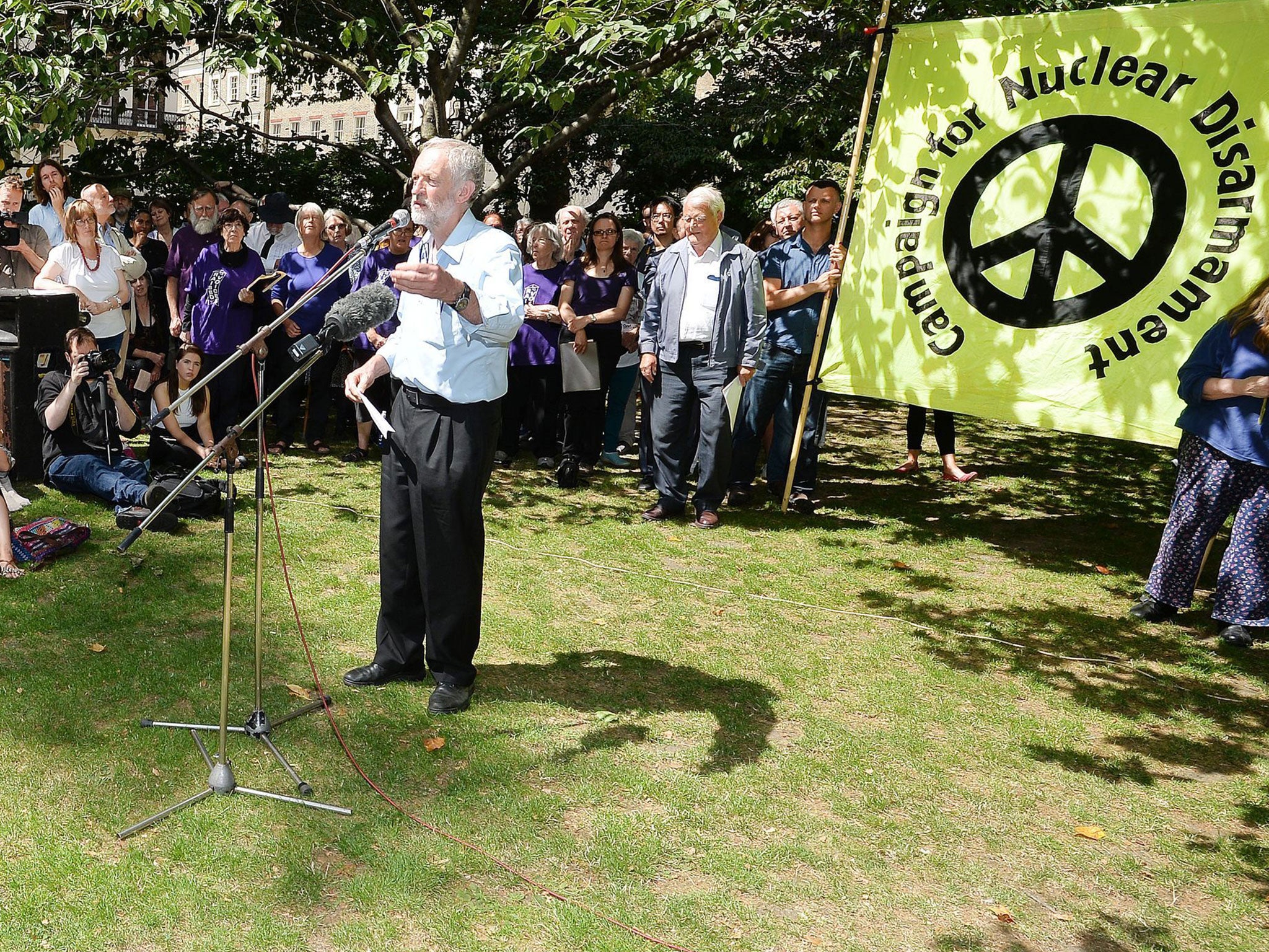 Jeremy Corbyn speaks during an event to mark the 70th anniversary of the Hiroshima