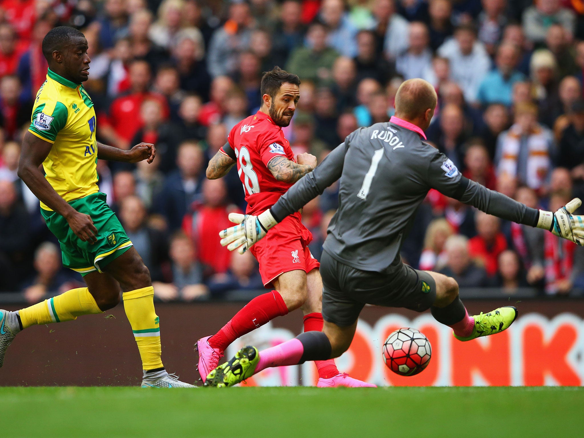 Danny Ings scores for Liverpool against Norwich