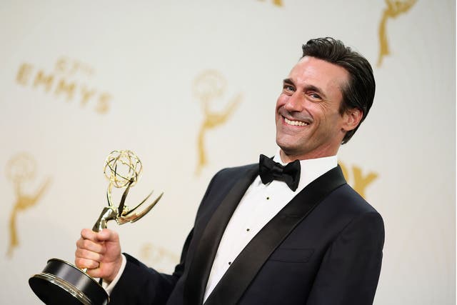 Jon Hamm with his Emmy for best actor
