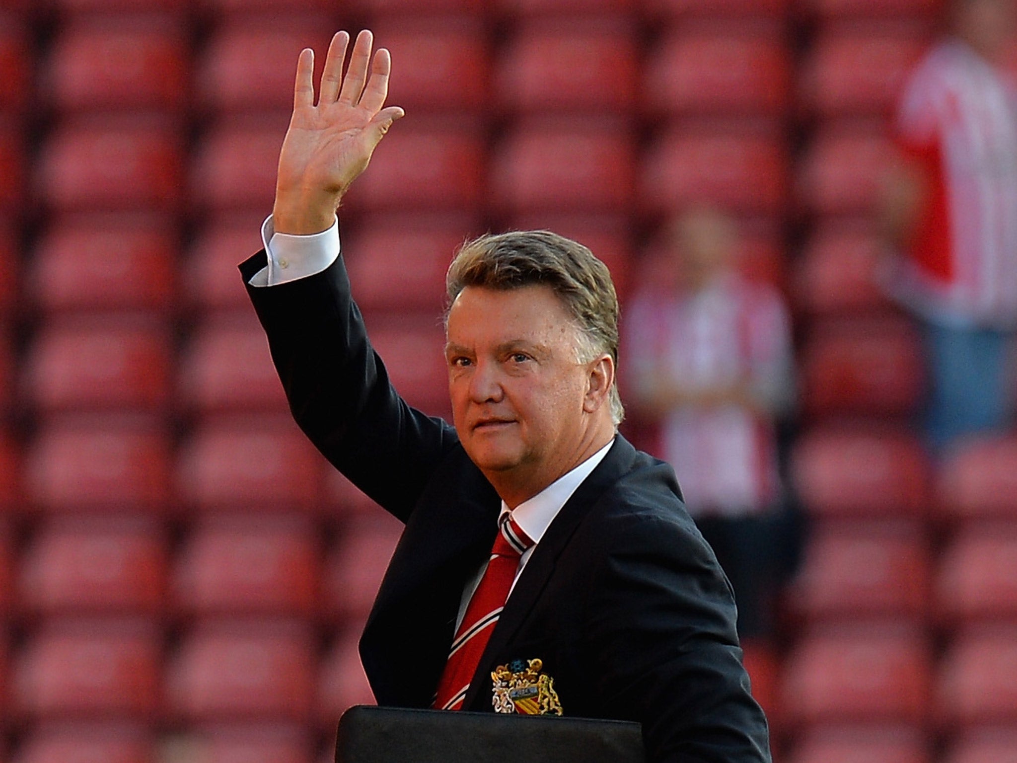 Louis van Gaal celebrates his side's victory over Southampton at St Mary's