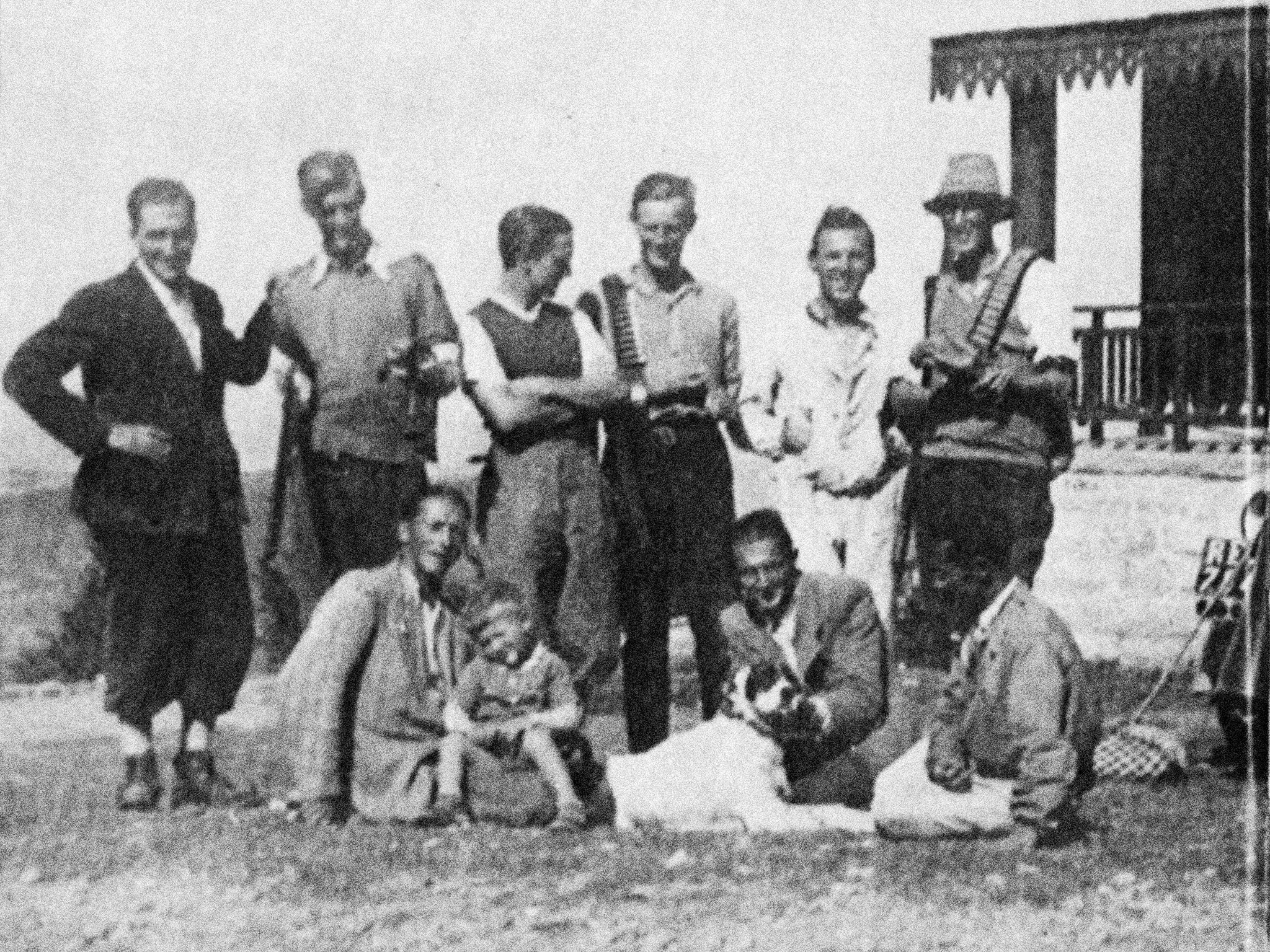 Narrow escape: (Back row) Tony Davies (second from left), Toby Graham (fourth from left) and Michael Gilbert (far right) in Monte Cimone, 1943