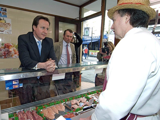 David Cameron on a visit to a local butchers in 2009