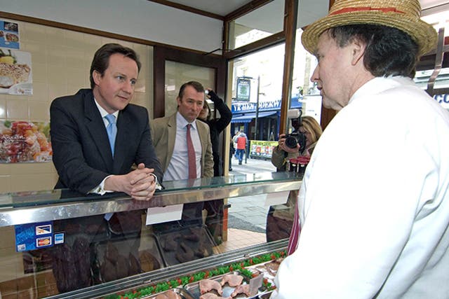 David Cameron on a visit to a local butchers in 2009
