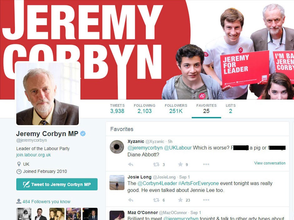 The tweet was later removed from the favourites by someone using Mr Corbyn's account