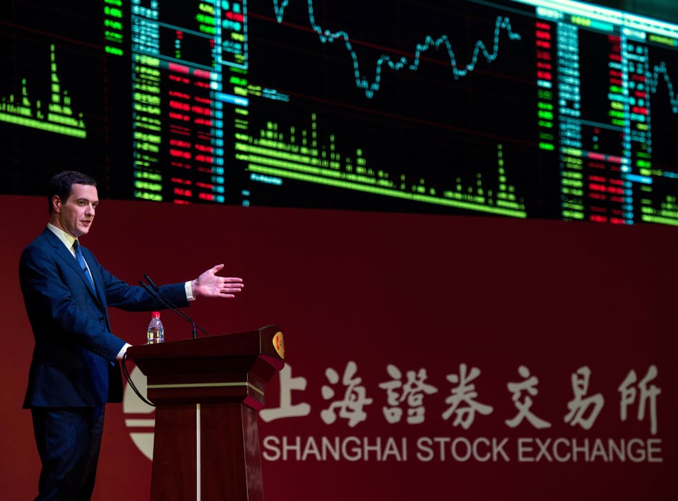 Britain's Chancellor of the Exchequer George Osborne delivers a speech at the Shanghai Stock Exchange in Shanghai on September 22, 2015. Osborne will urge closer business ties with China as he visits the country's commercial hub Shanghai on September 22, 
