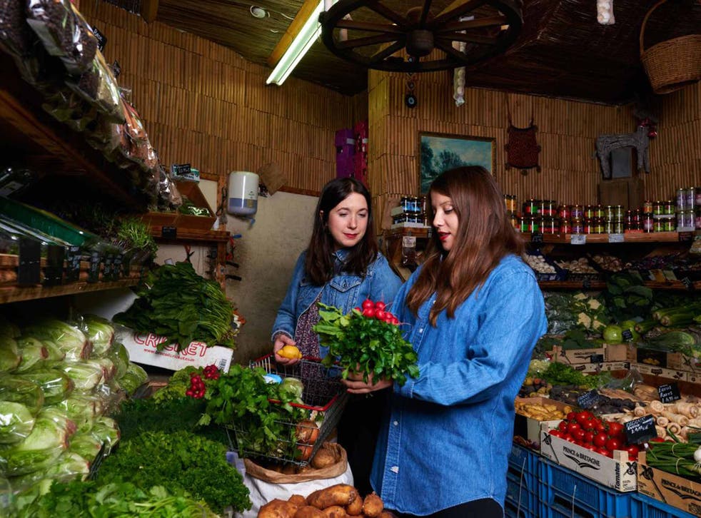 Sophie Missing (left) and Caroline Craig in one of their favourite local fruit and vegetable shops