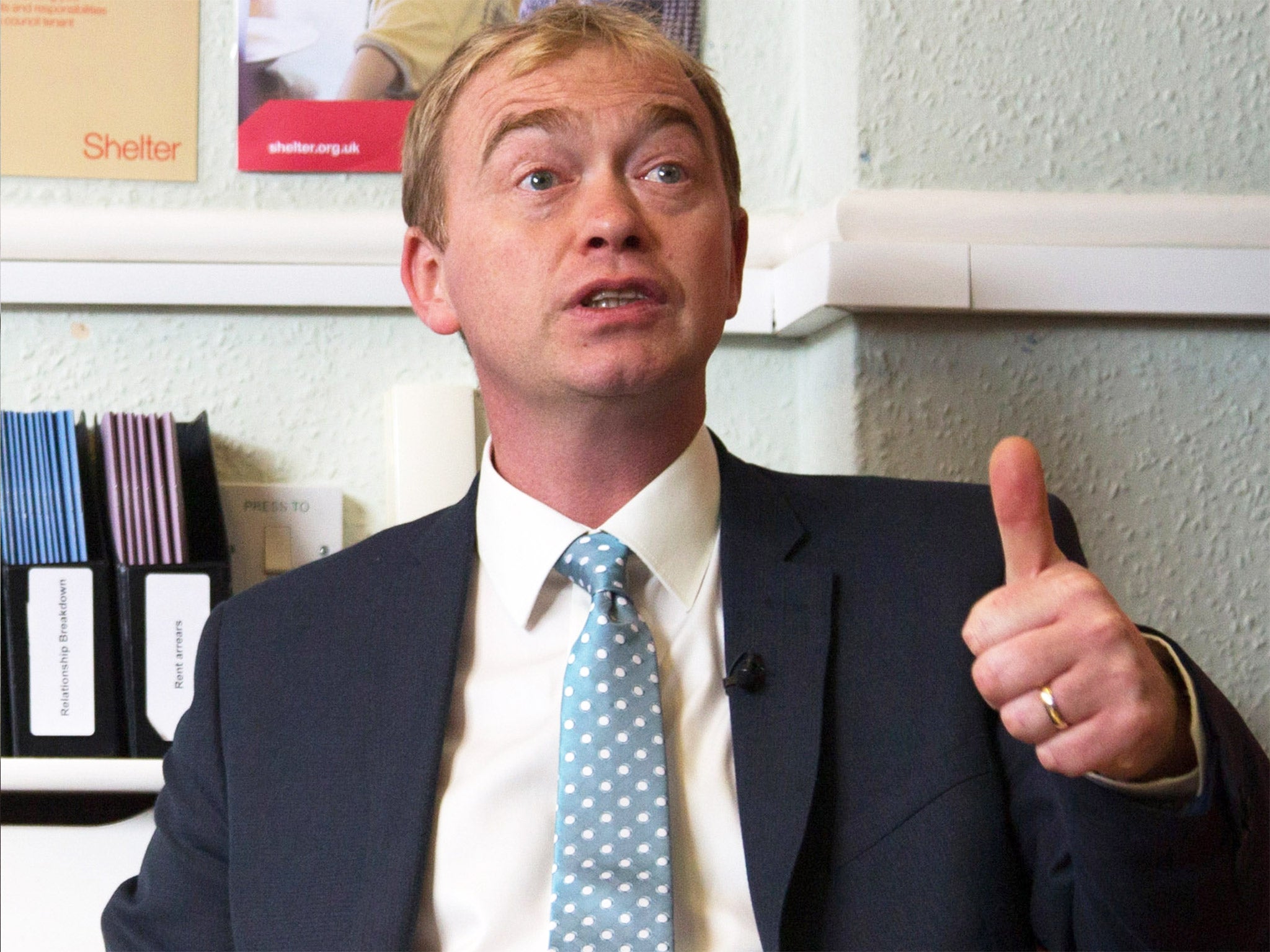 Tim Farron visited the Bournemouth offices of housing charity Shelter on Tuesday
