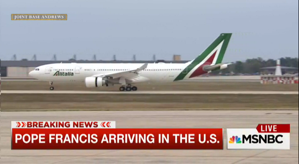 The pope touched down at Andrews Air Force Base