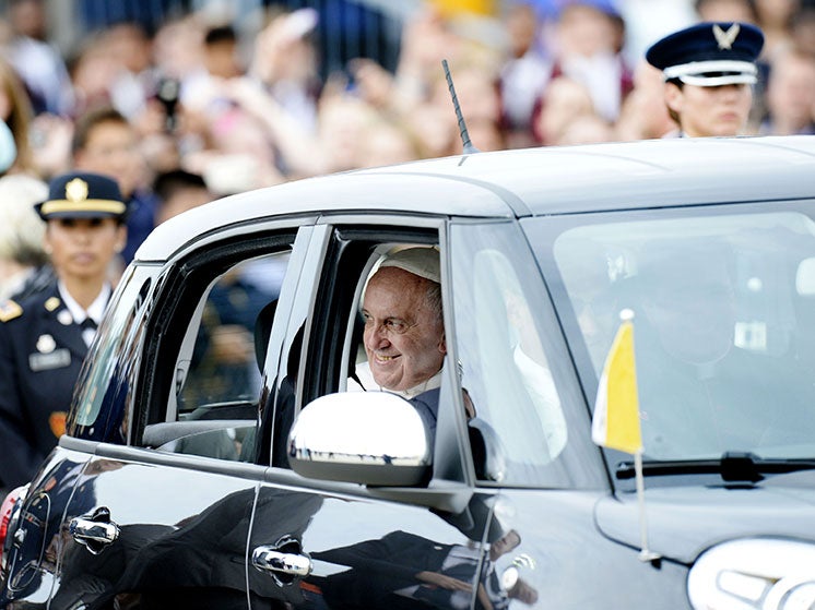 Pope Francis left the air base in a Fiat
