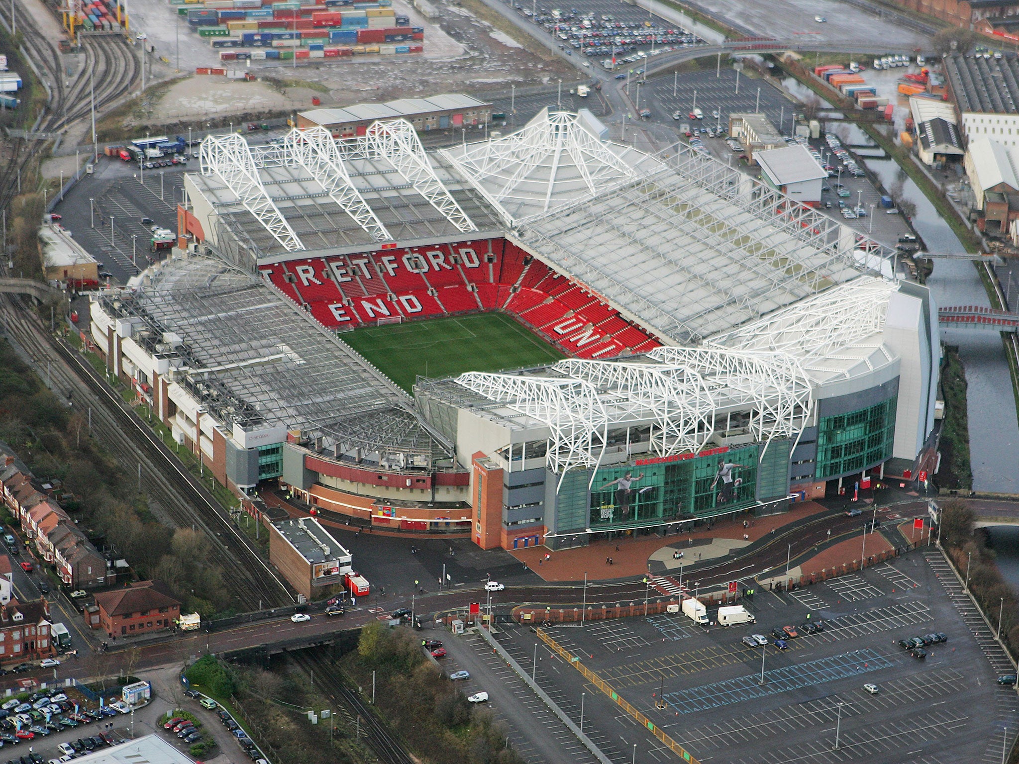 An aerial view of Old Trafford