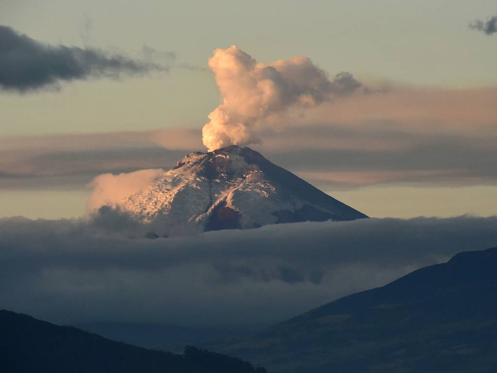 The Cotopaxi volcano spewing ash, Ecuador. The volcanic activity of the Cotopaxi began on August 14 after 138 years of silence