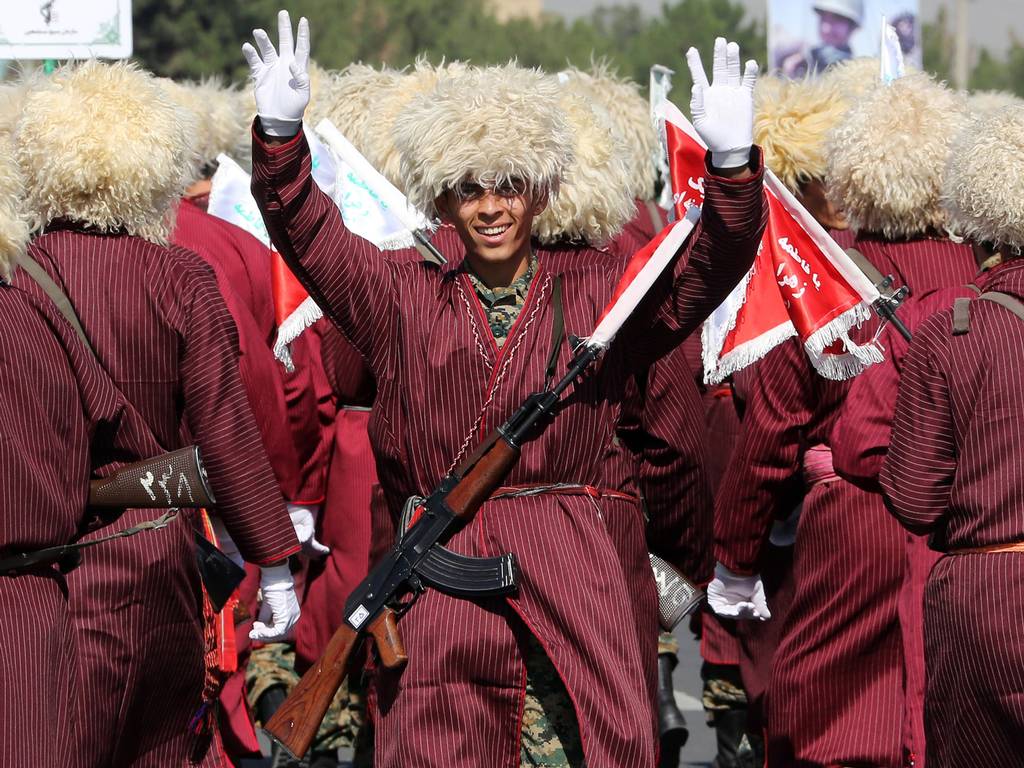 Basij soldiers, one of which is pictured here at a parade, are a government-backed volunteer militia Getty