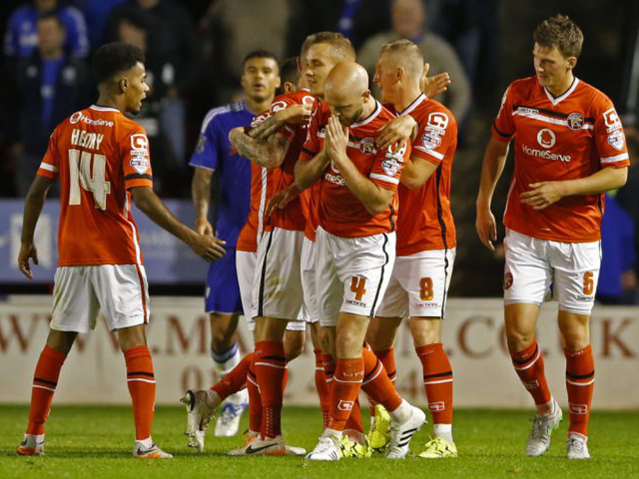 James O'Connor celebrates after scoring for Walsall