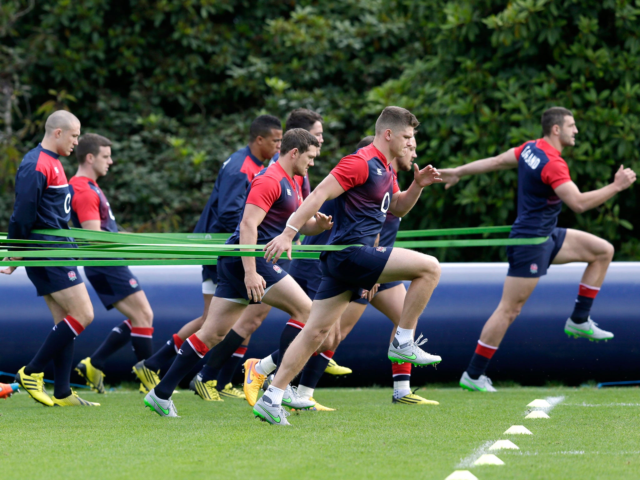 England’s players are put through their paces at a training session at Pennyhill Park