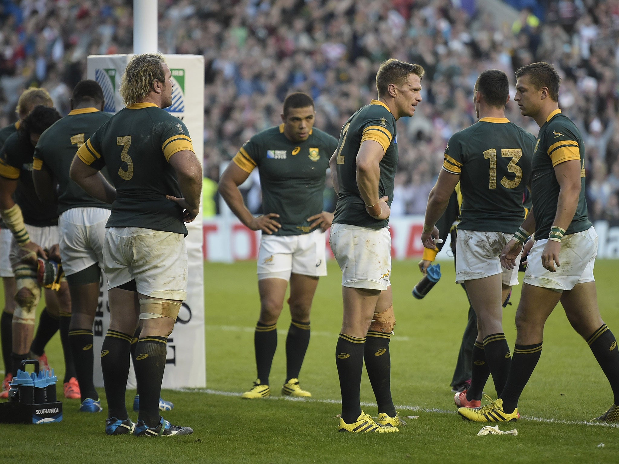 South Africa react after suffering defeat to Japan