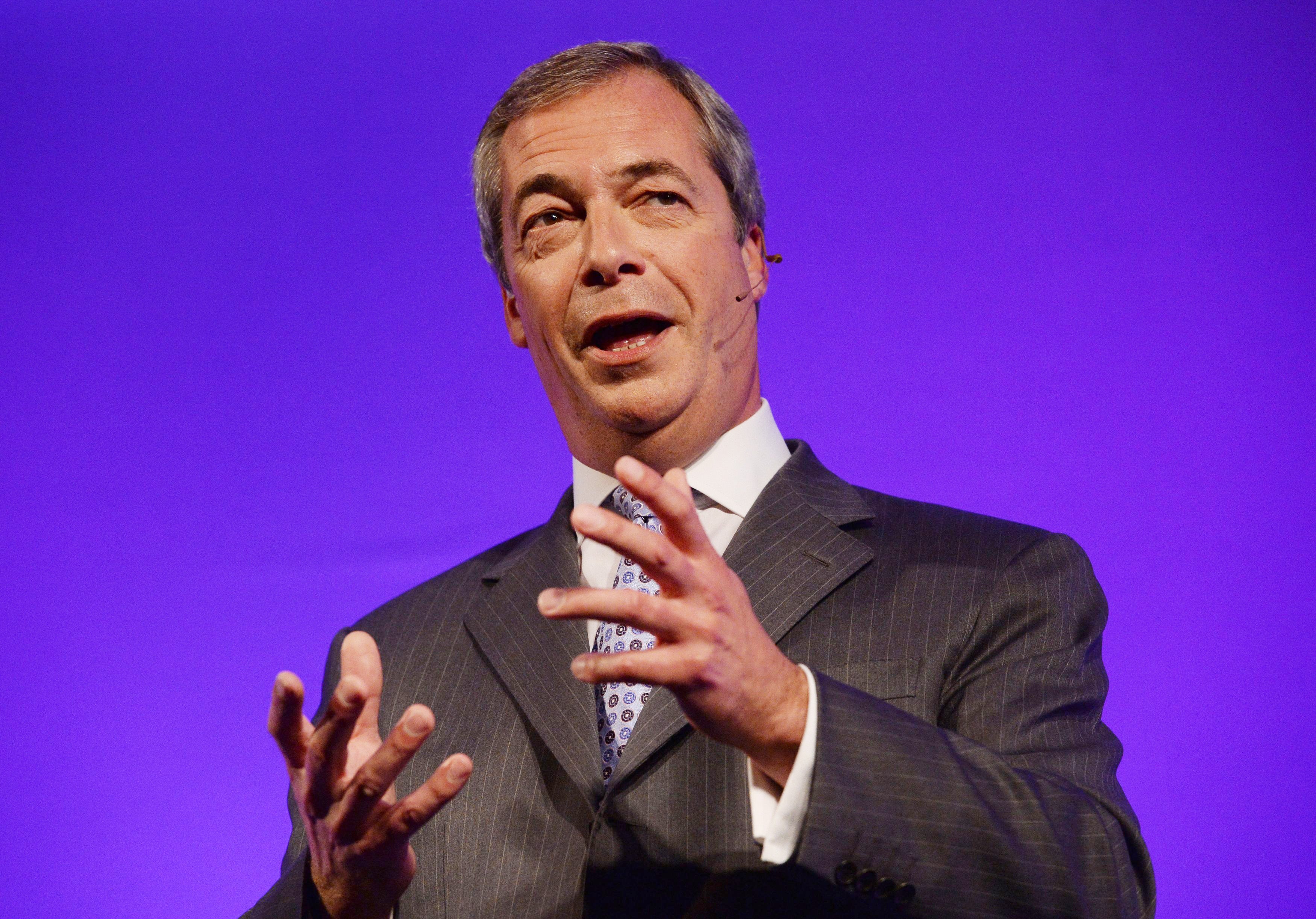 Nigel Farage makes his keynote speech at the Ukip party conference in Doncaster