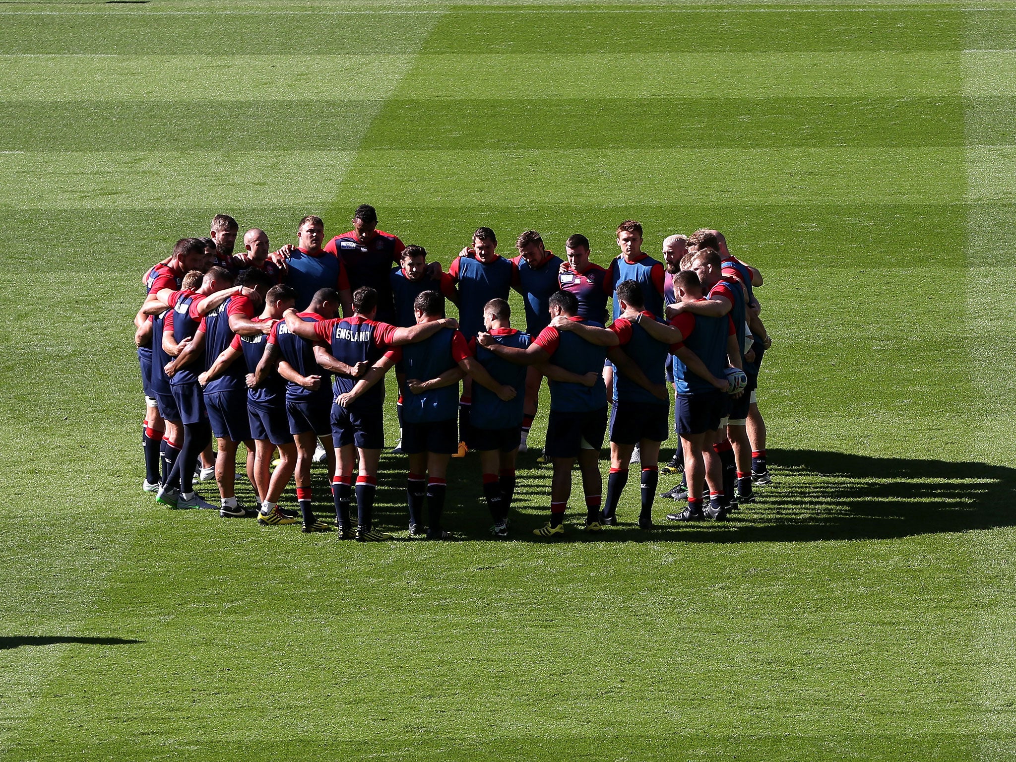 England players huddle in training before taking on Wales
