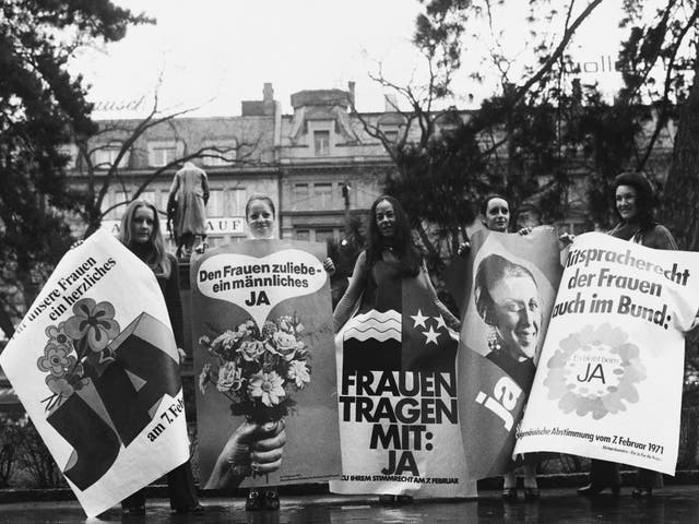 Swiss women protest in 1971 prior to the all-male vote which at last granted them suffrage